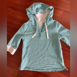 Soft Surroundings SZ PS Teal Textured 3/4 Sleeve Drawstring Pullover Knit Hoodie